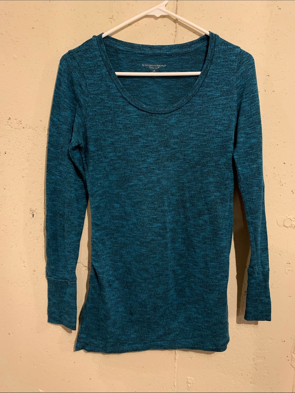 Long Sleeve Shirt Maternity Scoop Neck Tee Blue Teal Pregnancy Liz Lange Size XS